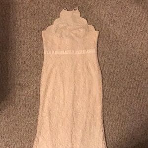 A floor length cream dress